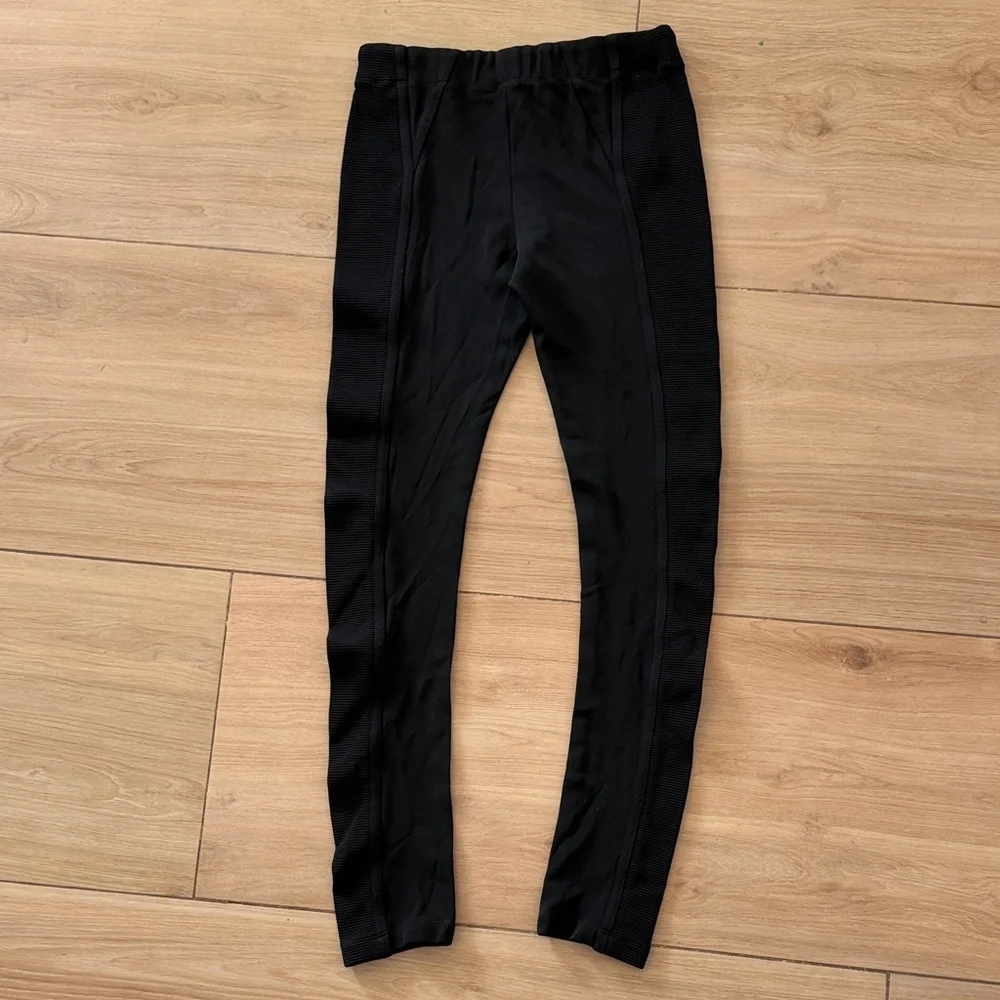 BCBGMAXAZRIA Womens Black Ribbed Side Panel Leggings Ponte Knit‎ Pants Small